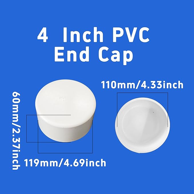 4 Inch PVC End Caps(Not SCH40), White Furniture Grade Socket Plugs Adapter, PVC Pipe Fitting Covers for Greenhouse Frames & Shelving Systems(110mm Inner Diameter)