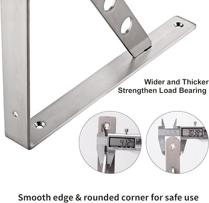 YUMORE 16 inch Stainless Steel Shelf Brackets, Heavy Duty Solid Shelf Support, Max Load: 550lb Corner Brace Joint Right Angle Bracket, Pack of 2