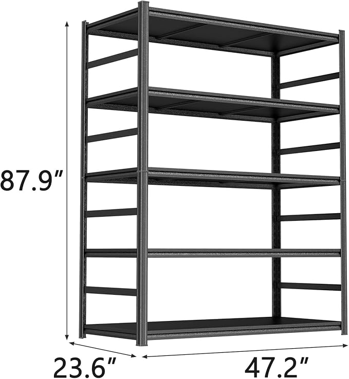 Metal Garage Shelving Unit, Heavy Duty Adjustable Storage Shelves, Steel Shelving, 3000 lbs Capacity, Industrial Shelves for Heavy Tools and Equipment, 5Tier-47.2" Wx 23.6" Dx 87.9" H
