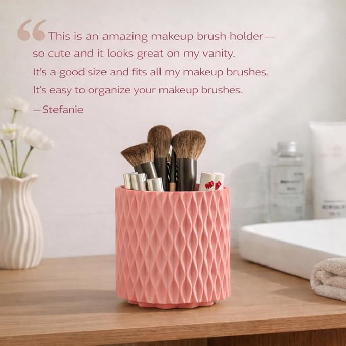 360° Rotating Makeup Brush Holder, 5-Slot Cosmetic Organizer Cup for Vanity, Desk & Bathroom Countertop, Pink