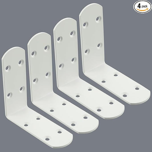 Alise 4Pcs Shelf Brackets White, Stainless Steel Floating Shelf Brackets Corner Brackets, L Brackets for Shelves, 90 Degree Angle Bracket, Heavy Duty Shelf Brackets for Wood Furniture (3.94X3.94 in)