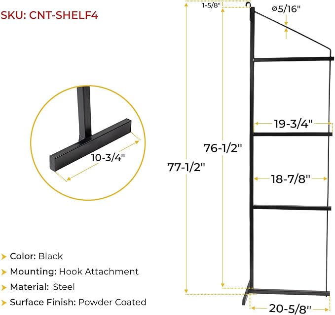 Mytee Products 4 Pack 4 Tier Shipping Container Shelving Bracket with Hooks - 19" x 77-1/2", 551 lbs WLL - Black Powder Coated Steel for Heavy Duty Trailer Containers - Easy to Assemble & Remove