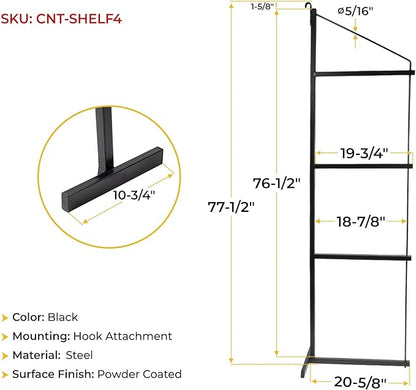 Mytee Products 4 Pack 4 Tier Shipping Container Shelving Bracket with Hooks - 19" x 77-1/2", 551 lbs WLL - Black Powder Coated Steel for Heavy Duty Trailer Containers - Easy to Assemble & Remove