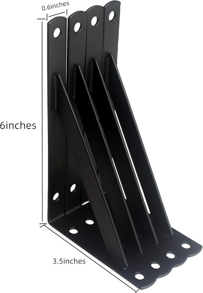 8 Pack L6 x H 3.5" Black Heavy Duty Shelf Brackets with Screws Metal Shelf Brackets Shelf Support Angle Brackets for Shelves L Brackets Heavy Duty Floating Shelf