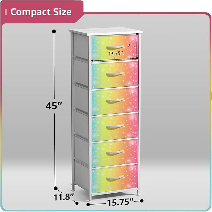 Sorbus Kids Dresser with 6 Drawers - Storage Chest Organizer Nightstand - Steel Frame, Wood Top, Tie-Dye Fabric Bins for Clothes - Wide Furniture for Bedroom, Hallway, Nursery, Closet, & Apartment
