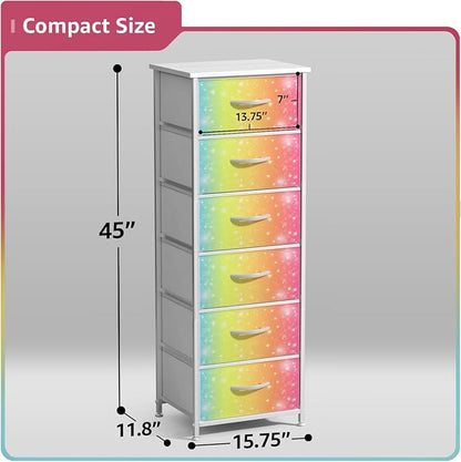 Sorbus Kids Dresser with 6 Drawers - Storage Chest Organizer Nightstand - Steel Frame, Wood Top, Tie-Dye Fabric Bins for Clothes - Wide Furniture for Bedroom, Hallway, Nursery, Closet, & Apartment