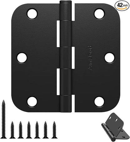 Door Hinges Matte Black - 42 Pack Black Door Hinges 3.5 Inch Rounded Interior Door Hinge with 5/8" Radius Corners - Black Hinges for Doors 3 1/2 Inches Flat Iron Residential Door Hardware