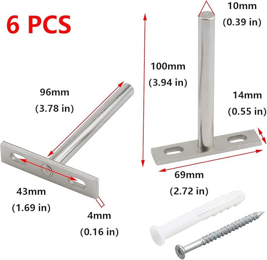 Antrader 6Pcs Floating Shelf Brackets 4" Concealed Blind Shelf Support for Mounting Wood Shelves, Expansion Screws Included