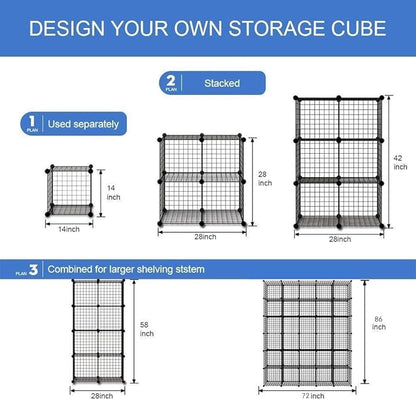 KOUSI DIY Wire Cube Storage, Modular Metal Shelf, Cubby Shelving, Stackable Grid Organizer, 30 Cube, Black