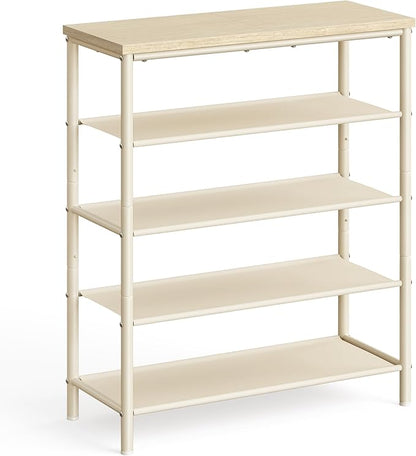 VASAGLE Shoe Rack, 5-Tier Shoe Storage Organizer for Entryway and Closet, Holds 12-16 Pairs of Shoes, 4 Fabric Shelves, Steel Frame, Modern, Natural Beige and Pearl White ULBS036K01