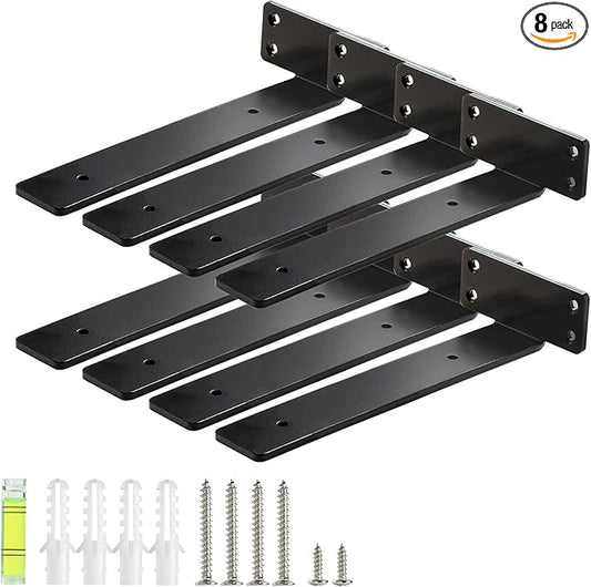 HEART ART Floating Shelf Bracket 8 Inch,8 Pack Heavy Duty Shelf Brackets,L Brackets for Shelves Black,8”L x 1.4”H x1.4”W