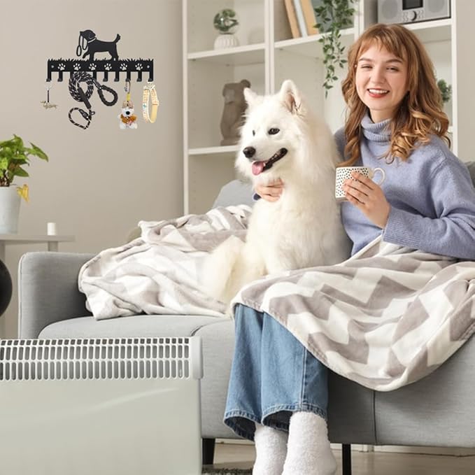 MAYJOYDIY Metal Dog Coat Hooks Wall Mount Dog Leash Coat Rack 9.8×4.7inch 10 Hooks Decorative Paw Black Key Hooks Key Holder for Wall Lover Gift Hanging Hats Towels Bags