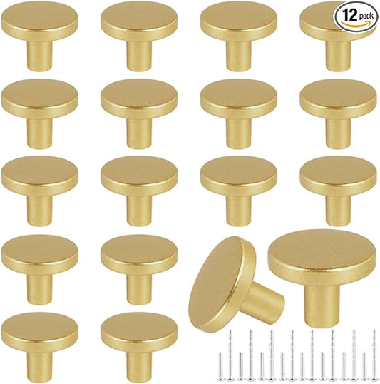 Romeda 12 Piece Drawer Knobs, Gold Cabinet Knobs with Screw, 30mm Drawer Pulls for Dresser, Kitchen, and Cabinet Drawers