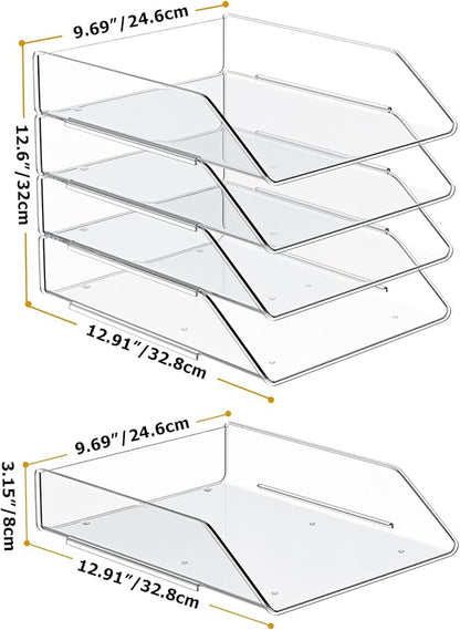 YKLSLH Simple 4 Tier Paper Organizer Letter Tray - Acrylic Stackable Desk File Organizer, Clear Paper Sorter Office Organizer for Letter/A4, Office File Ipad Books Notes Etc