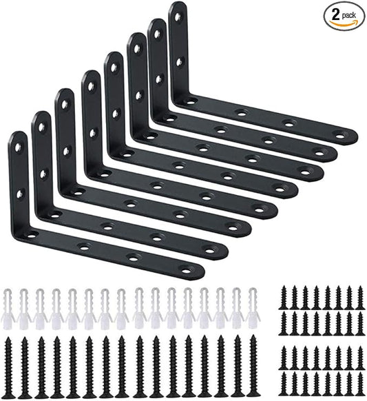 WINKER Corner Brace 16Pcs Shelf Bracket Heavy Duty Black Steel L Corner Brace, Decorative Joint Angle Bracket for Shelf 5 InchX3 Inch Shelves Wall Hanging Bracket with Screws5 InchX3 Inch(16PCS))