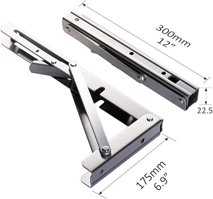Storystore Folding Shelf Brackets - 12Inch Heavy Duty Stainless Steel Collapsible Shelf Bracket for Bench Table, Space Saving DIY Bracket, Max Load: 550lb