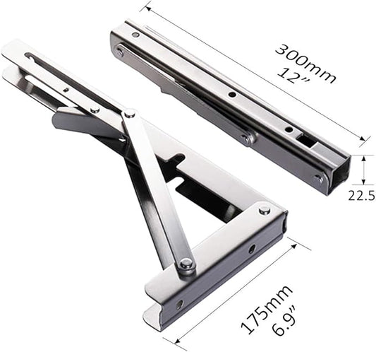 Storystore Folding Shelf Brackets - 12Inch Heavy Duty Stainless Steel Collapsible Shelf Bracket for Bench Table, Space Saving DIY Bracket, Max Load: 550lb