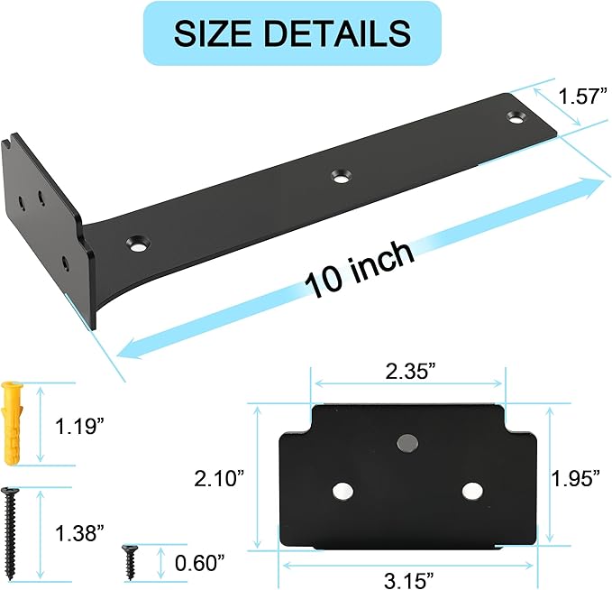Floating Shelf Brackets,6 Pack Heavy Duty L Brackets for Shelves, 10 Inch Black Stainless Steel Countertop Support Brackets,Wall Mounting for Wood