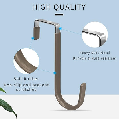 FYY Over The Door Hooks, 4 Pack Door Hangers Hooks with Rubber Prevent Scratches Heavy Duty Organizer Hooks for Living Room, Bathroom, Bedroom Hanging Clothes, Towels, Hats, Coats, Bags Brown