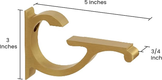 Dulles Glass Floating Shelf Brackets, Designer Heavy Duty, Brushed Brass, for Glass, Wood, Acrylic Wall Mounted Shelf Support. 2 Pack.