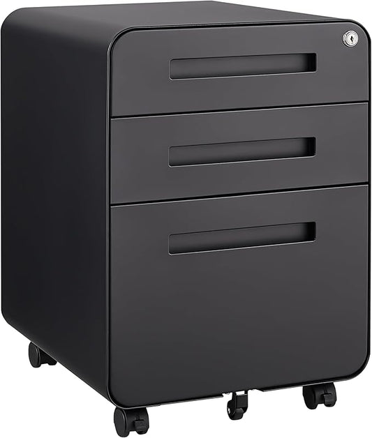 GarveeHome 3 Drawer Mobile File Cabinet with Lock, Under Desk Metal Filing Cabinet for Home Office, Under Desk Storage with 5 Wheels for A4/Letter/Legal Size, Fully Assembled