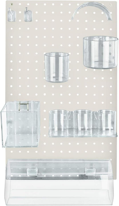 Azar Displays 900940-WHT The DIY Multi-Purpose 10-Piece Pegboard Wall Organizer Kit with One Panel and Accessory Assortment: Hooks, Bins, Headband Holder, Cylinder and Cups. Peg Wall Storage System