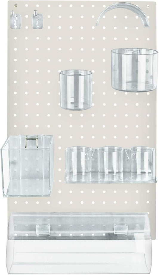 Azar Displays 900940-WHT The DIY Multi-Purpose 10-Piece Pegboard Wall Organizer Kit with One Panel and Accessory Assortment: Hooks, Bins, Headband Holder, Cylinder and Cups. Peg Wall Storage System