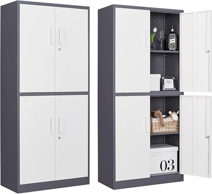 Metal Storage Cabinets with Locking Doors,71" Tall Garage Cabinet with 3 Adjustable Shelves, Lockable Steel Office Storage Caninet Tool Cabnet for Home Office,Garage, Pantry