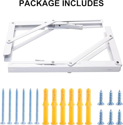 YUMORE Folding Shelf Bracket Heavy Duty, 12 Inch White Collapsible Shelf Bracket, DIY L Bracket for Workbench Folding Table Hinge, Max Load: 330lbs, 2 Pack