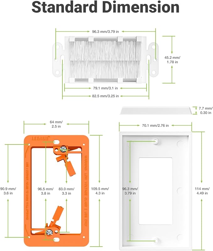 Brush Wall Plate with Mounting Bracket, 4 Pack Cable Pass Through Decorator Cover for Low Voltage Wires, Single Gang Cord Hider for TV Home Theater System, Orange