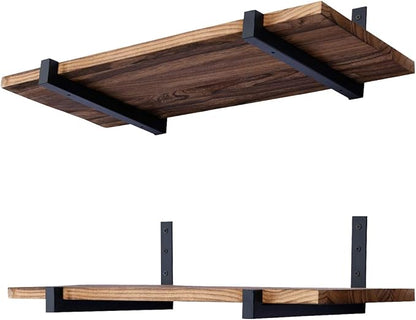 OVOV 6 Pack Heavy Duty Shelf Brackets Wall Mounted Industrial Farmhouse Floating Shelf Brackets with Lip (Black 10")