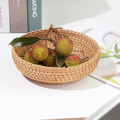 Small Round Keys Basket for Entryway Woven Baskets for Organizing Tabletop Decorative Wicker Organizer Basket for Keys Wallet Cell Phone for Fruit Candy Cracker