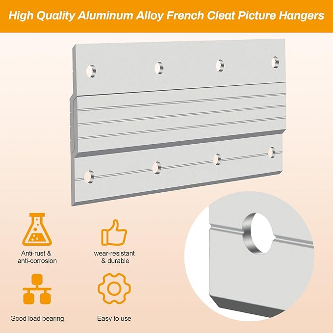 4 Pairs French Cleat Picture Hanger, Luxiv Metal Mounting Bracket for Photo Frames Aluminum Z Hanger, Wall Mount Mirror Bracket Z Bar Hanging Picture Ledges with Screws, Level Tool (6 inches)