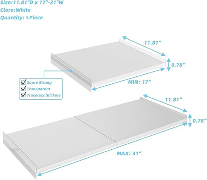 Adjustable Closet Shelves Organizer,3 Pack Expandable Racks for Wardrobe,Cabinet,Storage Tension Shelving for Pantry Cupboard Kitchen (White,W:11.8" D x 17"-31" W,3-PCS)
