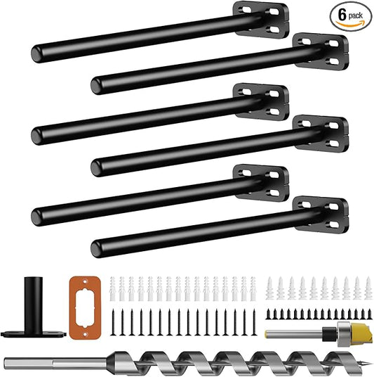 6pcs Wall Shelf Brackets Heavy Duty Floating Shelf Bracket Hidden,Invisible Black Shelving Brackets Decorative Floating Shelf Hardware Heavy Duty,Metal Shelf Support Bracket(8"-6pcs)