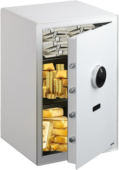 XPEDITION 3.0 Cu.Ft Large Home Safe,with Fireproof Waterproof Bag, Heavy Duty Digital Security Safe, Built-In Drawer and Removable Shelf for Storing Valuables (White, Fingerprint)