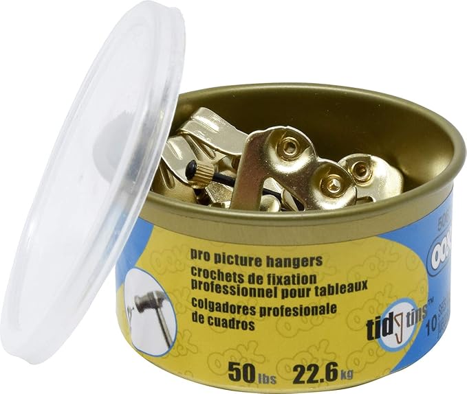 OOK 50674 Professional Picture Hangers, Reusable Art Hooks, Padded, Brass, 50lbs (10 Set) Gold