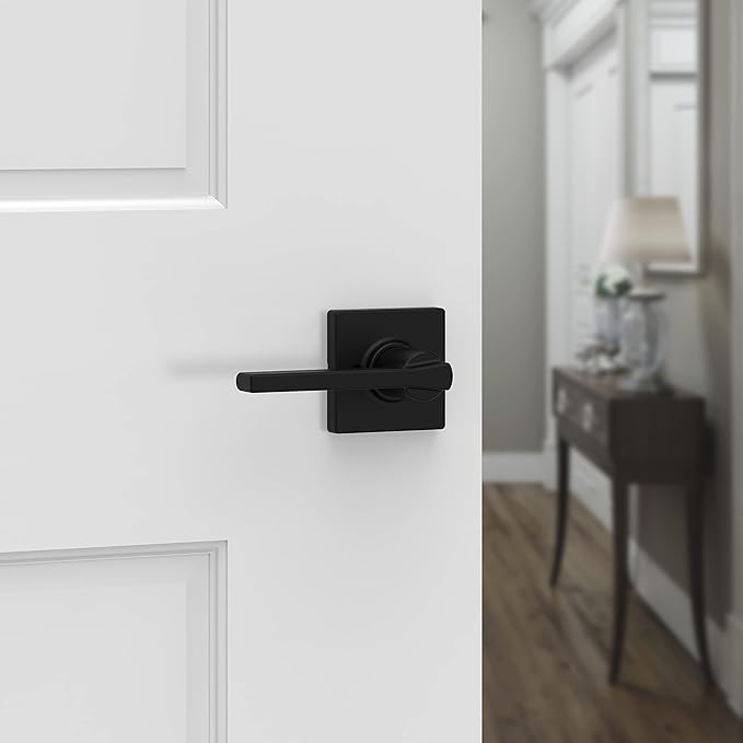 Kwikset Casey Interior Passage Door Handle 2 Pack, Lever for Closet and Hallway Doors, Reversible Non-Locking Handle Lever, Matte Black, with Microban Protection
