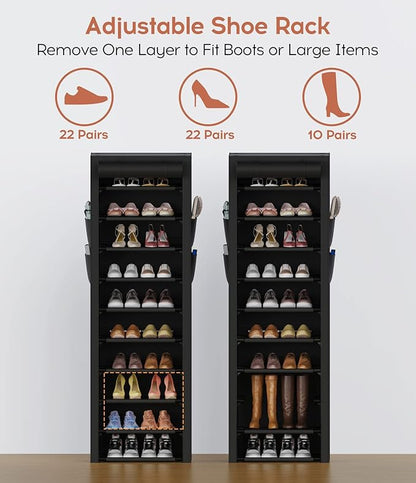 VTRIN Vertical Narrow Shoe Rack Organizer 10 Tier Tall Shoe Shelf Holds 20-22 Pairs with Non-Woven Dustproof Cover for Closet, Entryway Black