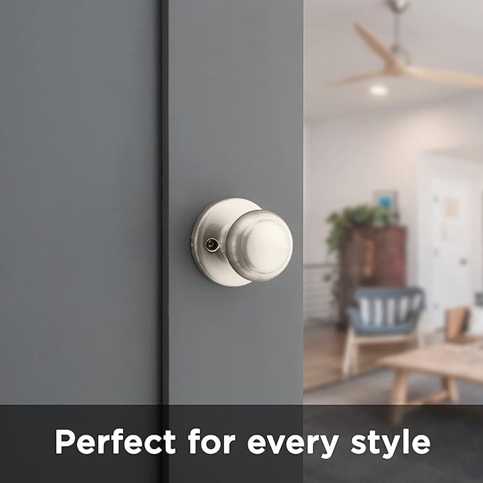 Kwikset Cove Interior Passage Door Knob, Handle for Closet and Hallway Doors, Non-Locking Doorknob in Satin Nickel, with Microban Protection (Pack of 4)