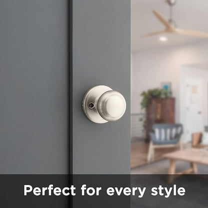 Kwikset Cove Interior Passage Door Knob, Handle for Closet and Hallway Doors, Non-Locking Doorknob in Satin Nickel, with Microban Protection (Pack of 4)