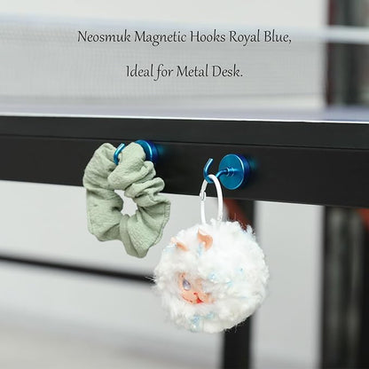 Neosmuk Magnetic Hooks, Heavy Duty 85lb+ Strong Magnet Hook for Cruise Cabins, Cruise Ship Essentials for Hanging, Metal Wall Refrigerator Hangers (RoyalBlue, 10 Pack)