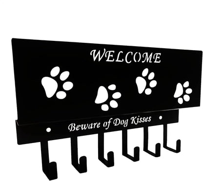 Dog Leash Holder for Wall, Storage and Mail Organizer, Key Holder Wall Mount With 6 Hooks - Leash, Stuff, Key, Letter, Sunglasses Organizer for Entryway, Farmhouse