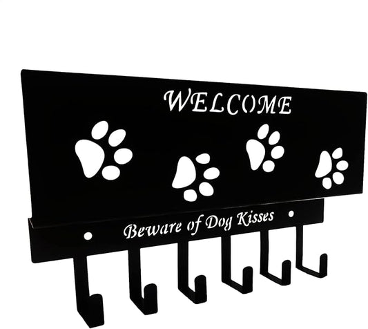 Dog Leash Holder for Wall, Storage and Mail Organizer, Key Holder Wall Mount With 6 Hooks - Leash, Stuff, Key, Letter, Sunglasses Organizer for Entryway, Farmhouse
