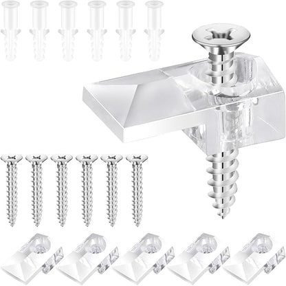 Mirror Holder Clips - 30 Sets of Mirror Mounting Hardware with Screw for Fixing Mirror Cabinet Box Door, Clear Plastic Mirror Hanging Hardware