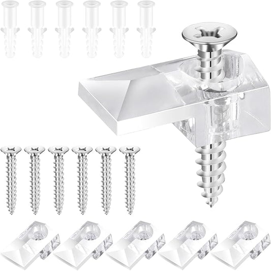 Mirror Holder Clips - 30 Sets of Mirror Mounting Hardware with Screw for Fixing Mirror Cabinet Box Door, Clear Plastic Mirror Hanging Hardware