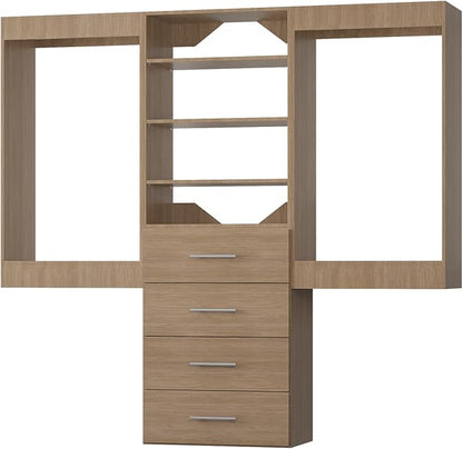 Modular Closet, 96" Wide Organizer with Hanging and Drawers, Wood Tower for Walk-In Closets, Wall-Mounted Organizer Kit