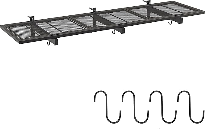 Garage Wall Shelf, Heavy Duty Garage Shelving, 46"X 12.5" Wall Mounted Shelves, Metal Floating Storage Rack with 4 Hooks, Utility Organizer Max Load 160 LBS for Laundry Room, Basement, Workshop