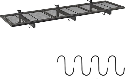 Garage Wall Shelf, Heavy Duty Garage Shelving, 46"X 12.5" Wall Mounted Shelves, Metal Floating Storage Rack with 4 Hooks, Utility Organizer Max Load 160 LBS for Laundry Room, Basement, Workshop