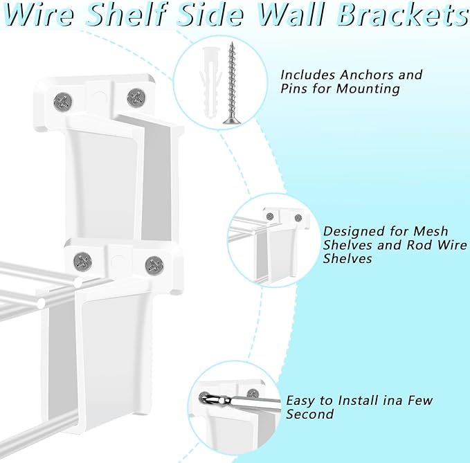 12 PCS Wire Shelf End Bracket, Plastic Closet Shelves Brackets with Screws, Heavy Duty Wall Mount Brackets for Heavy Duty Corner Support Storage Shelves